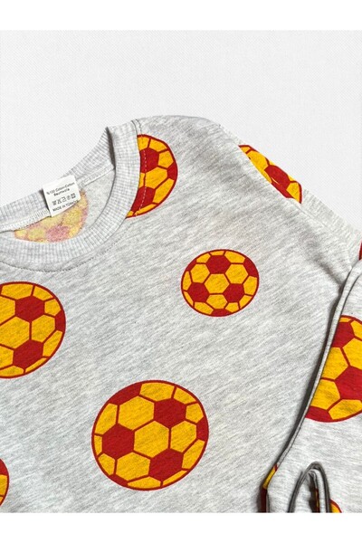 Pajama Shop Boy's Cotton Fabric Gray Color Fleece-Lined Yellow Red Ball Pattern Long Sleeve Winter Pajama Set