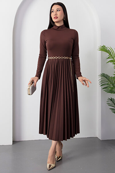 PULLIMM Half Fisherman Skirt Pleated Belted Dress 2025-4400