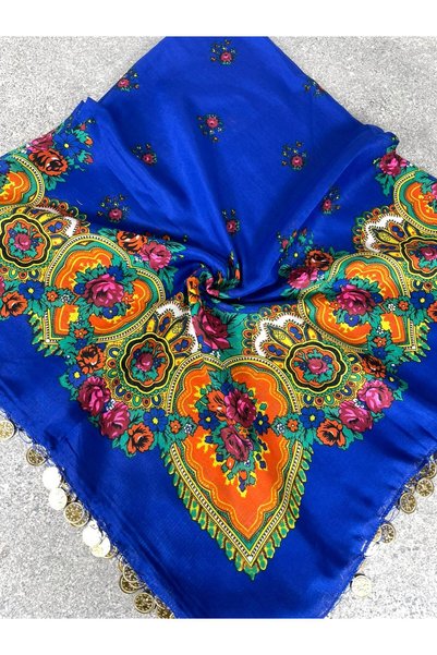 Sobe Hediyelik Mardin Calligraphy Blue Ground Floral Pattern Sequin Headscarf – Daily and Dowry Writing