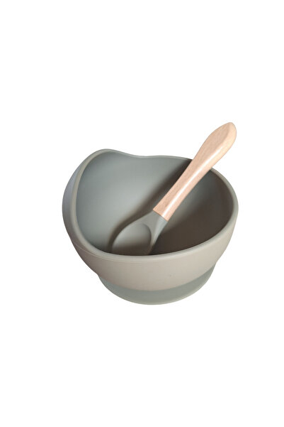 NO BRAND Silicone baby bowl and spoon set with suction cup - Olive green, BPA free