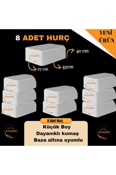 AYHOME 8 Adet Küçük Boy Beyaz Gri Çizgili Baza Altı Çoraplık Hurç 43 X 40 X 27 Cm