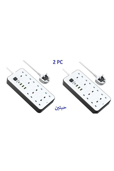 powermax شريط طاقة ممتد مكون من قطعتين بقوة 2500 وات — 6 منافذ تيار متردد، 3 منافذ USB ومنفذ PD Type-C، سلك بطول 5 أمتار (أبيض)