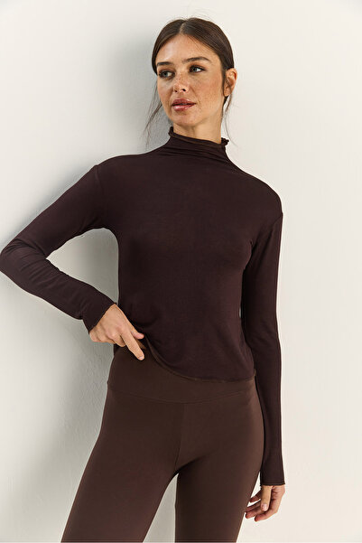 Bianco Lucci Women's Transparent Mock Neck Flexible Regular Length Knitted Blouse 6090 60283890