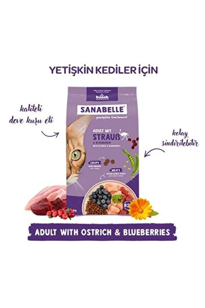 Sanabelle Life Adult Devekuşlu & Yaban Mersinli Kuru Kedi Maması 8 kg