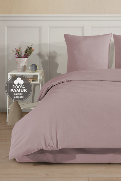 Cote Blanc Plain 100% Cotton Flannel Oversized Duvet Cover Set with Elastic Sheets