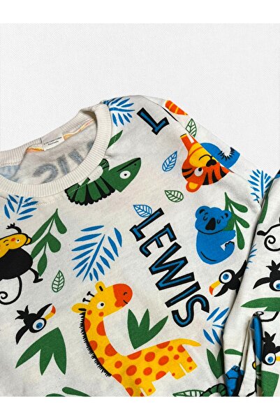 Pajama Shop Boy's Cotton Fabric White Color Fleece-Lined Safari Koala Patterned Long Sleeve Winter Pajama Set