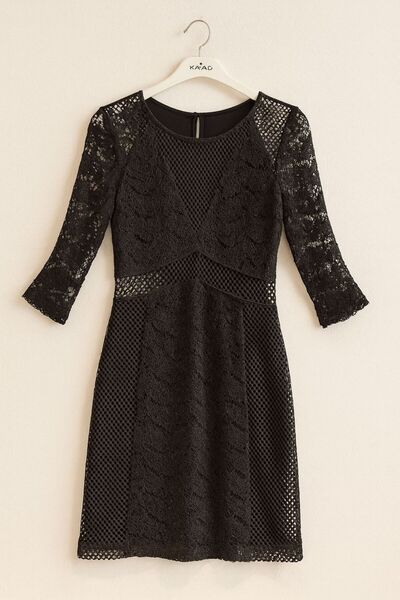 Lily Butik DANTEL KOL VE BEL PENCERE DETAYLI ELBİSE