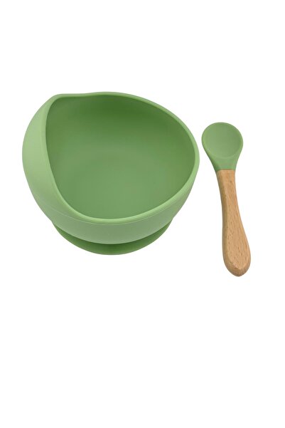 NO BRAND Silicone baby bowl and spoon set with suction cup - Green, BPA free