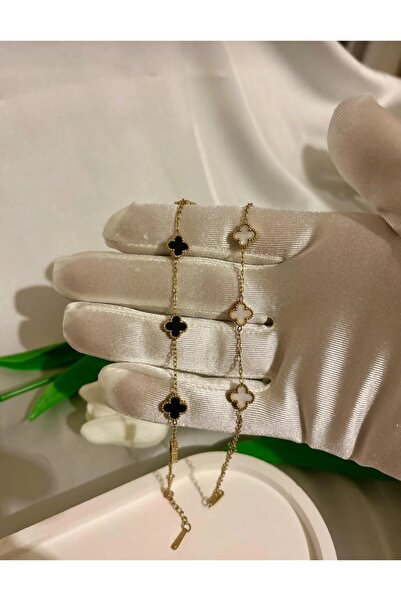 GUNESTAKI Gold Siyah ve Beyaz 2li Arkadaş,Sevgili Çift Hediye Bileklik Seti