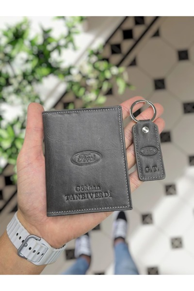 VİSSO FORD Araç Uyumlu 1904 Hakiki Deri Araç Ruhsat Kılıfı Ve Anahtarlık İsme...