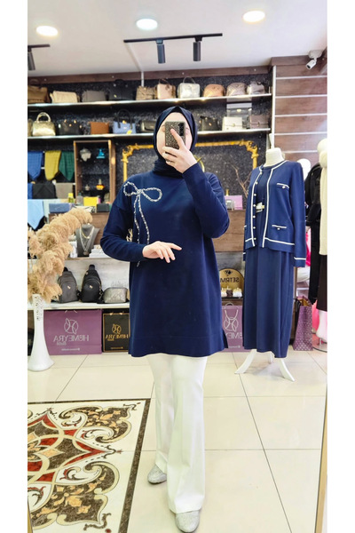 HUMEYRA Knit Tunic with Bow Detail