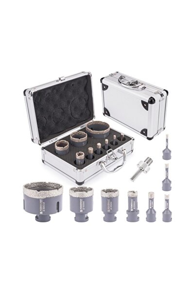 Powermat Set 9 piese freze diamantate si adaptor, M14/HEX,