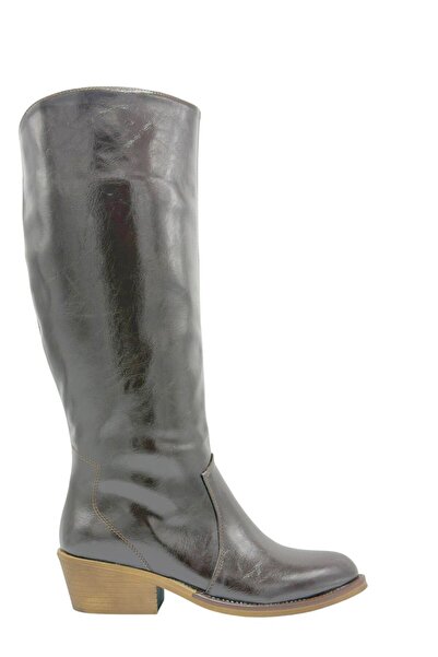 Moulin Shoes Kahverengi Kırışık Rugan Kısa Topuklu Kadın Çizme