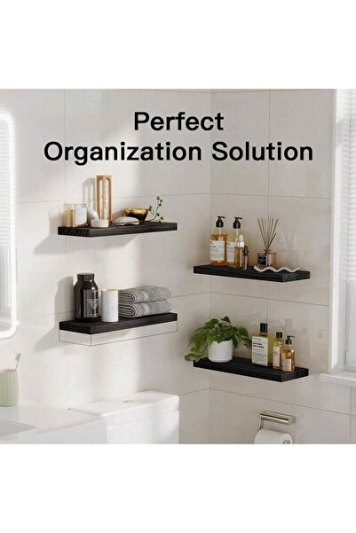 Generica مجموعة من 4 رفوف حائطية عائمة باللون الأسود مع حوامل معدنية، ووحدة ت...
