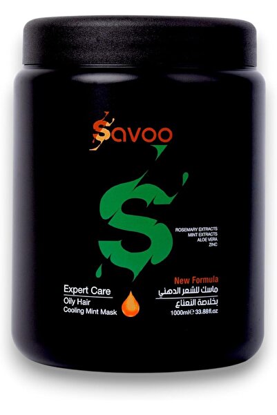 SAVOO قناع الشعر للشعر الدهني 1000 مل - نعناع منعش مع إكليل الجبل والصبار والزنك