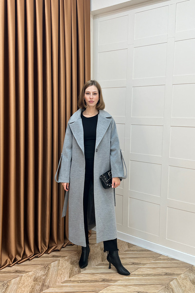 Stilife Kol Detay Kaşe Kaban Gri