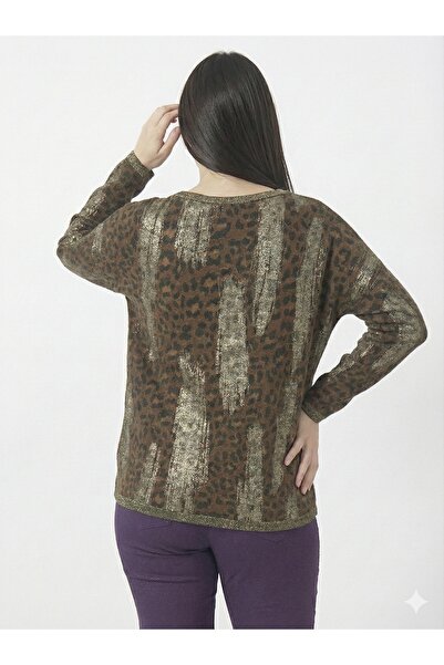 della moor Italian Brown Plus Size Leopard Print Blouse with Necklace 42 - 48 Size