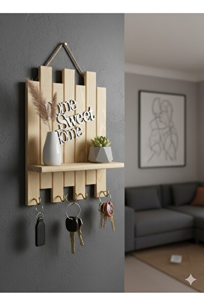 zenya store Ahşap "Home Sweet Home" Anahtarlık ve Raf