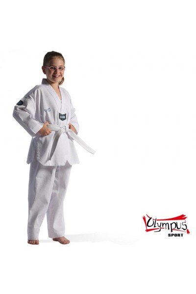 Olympus Dobok Taekwondo CLUB RIBBED guler alb