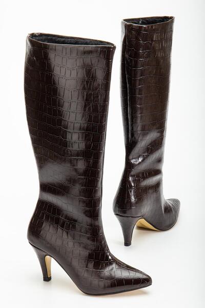 Fagi Siesta Коричневі крокодилячі шкіряні чобітки на тонкому каблуці