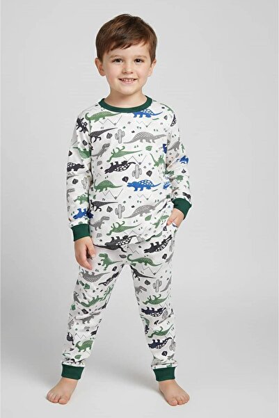EXTRAÇARŞI Boy's Dinosaur Patterned 100% Cotton Pajama Set