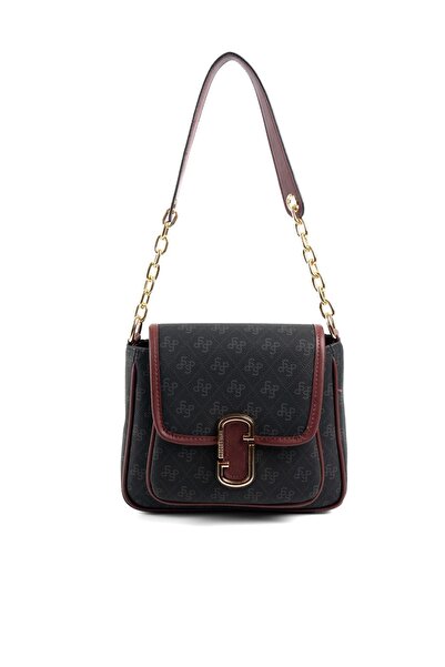 Silver Polo Μαύρο - Βουργουνδίας χρώματος SP1147 Γυναικεία τσάντα ώμου