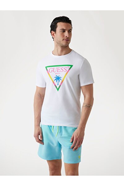 Guess Ss Cn Triangle Palm Tee Men's White T-Shirt F5Gi00J1314-G011