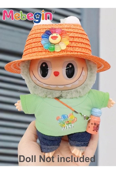 MEBEGIN Labubu Clothes,Overalls for Doll (NO Doll),Orange Woven Hat Overalls ...