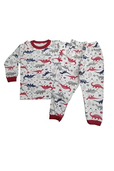 EXTRAÇARŞI Boy's Dinosaur Patterned 100% Cotton Pajama Set