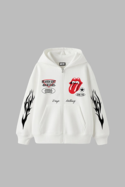 Bak Moda Deep Rolling cu glugă Zip Unisex Sweatshirt Alb