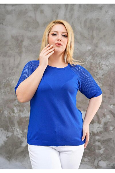 Seher Öztop Kolları Ajurlu Basic Merserize-Oversize-Saks Mavi