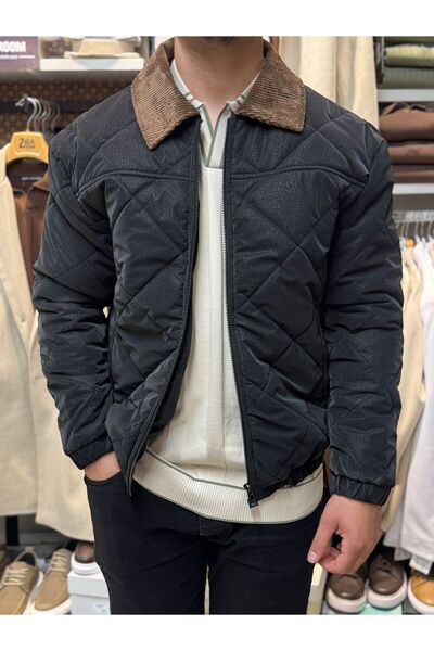 zibaroom Baklava Desenli Yakası Kadife Detaylı Suya Dayanıklı Mevsimlik Ceket