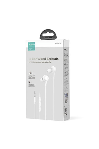TelcoMag Joyroom (JR-EW02) - Casti cu fir, In Ear, 3.5mm, 1.2m, Buton microfon și volum, HiFi, Alb