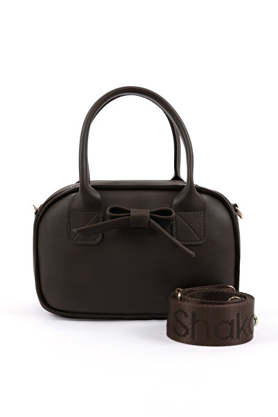 SHAKA Brown Color Shk217 Faux Leather with Bow, Single Compartment, Zipper, Column Strap, Hand, Arm and Shoulder Bag