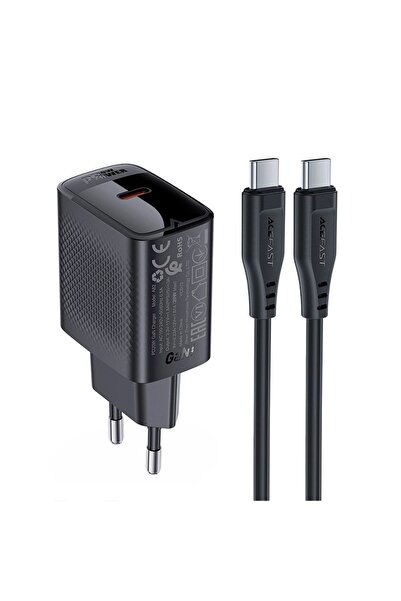 Acefast Φορτιστής τοίχου PD 20W, 1x καλώδιο Type-C + Type-C, Τεχνολογία GaN, ...