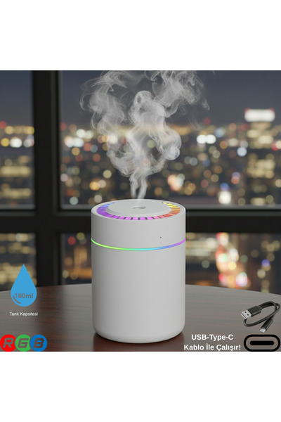 VOREX 180ML RGB Işıklı Süper Sessiz Type-C Mini Hava Nemlendirici & Aroma Dif...