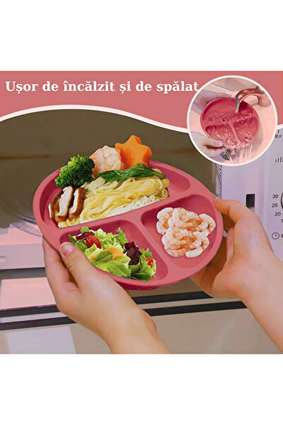 NO BRAND Silicone baby plate and fork set with suction cup - Powder pink, BPA free