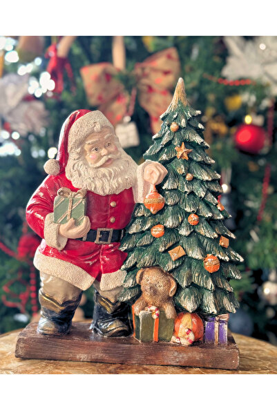 SAMELİA Noel Baba Çam Ağaçlı Polyester Dekoratif Heykel, El Yapımı Yılbaşı Süsü