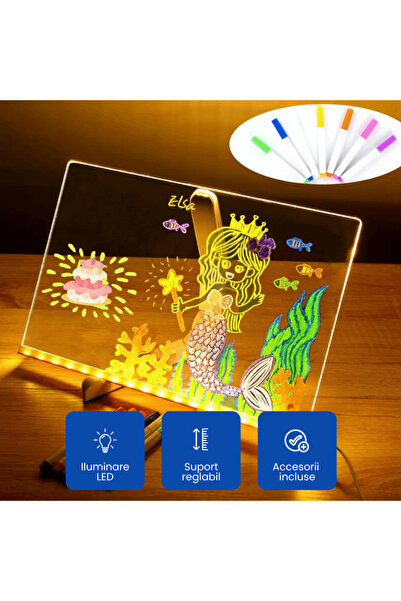 OferteTop Tablă Acrilică de Colorat cu Lumină LED, 7 Markere, Reutilizabilă (...