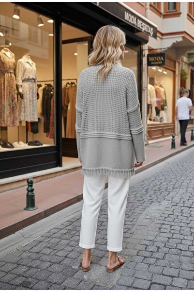 Cockatoo Women's Gray Detailed Knitwear Cardigan