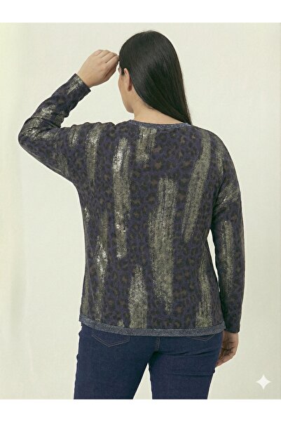 della moor Navy Blue Italian Plus Size Leopard Print Blouse with Necklace 42 - 48 Size