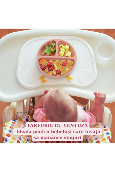 NO BRAND Silicone baby plate and fork set with suction cup - Powder pink, BPA free