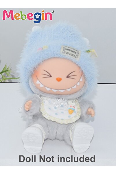 MEBEGIN Labubu Clothes,2 Pieces Blue Plush Hat and Bib for Doll (NO Doll),Hat...