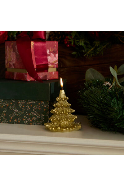 Karaca Home New Year Yılbaşı Çam Ağacı Şekilli Mum Gold 8,5 x 8,5 x 9,5 cm
