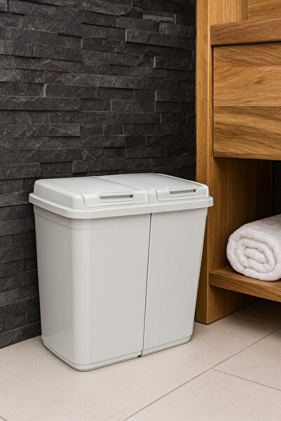 sonnenflügel Modern İki Bölmeli Kirli Çamaşır Sepeti - Banyo Çamaşır Sepeti 90 Lt (Beyaz)