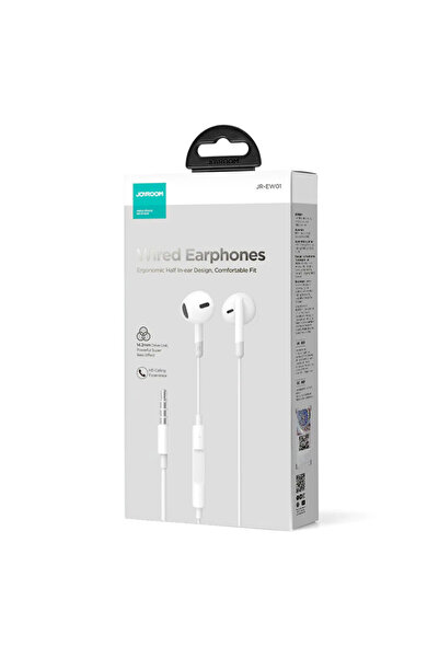TelcoMag Joyroom (JR-EW01) - Casti cu fir, In Ear, 3.5mm, 1.2m, Buton microfon și volum, HiFi, Alb