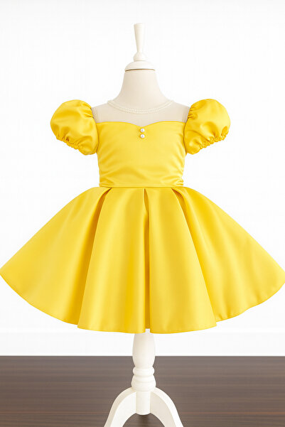 MUSGEM Ειδικό σχέδιο κίτρινο κοντομάνικο φόρεμα για κορίτσια με λεπτομέρεια α...