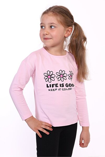 Toontoy تي شيرت بناتي مطبوع بأكمام طويلة وياقة دائرية