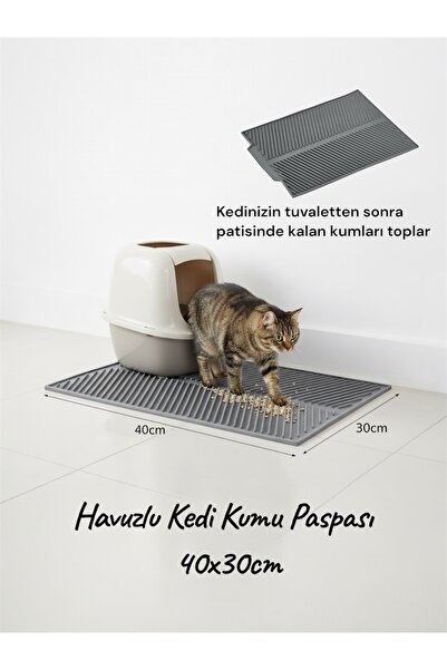 Dem Home Havuzlu Mama ve Kum Matı Yıkanabilir Kedi Tuvaleti Önü Kedi Kumu Pas...