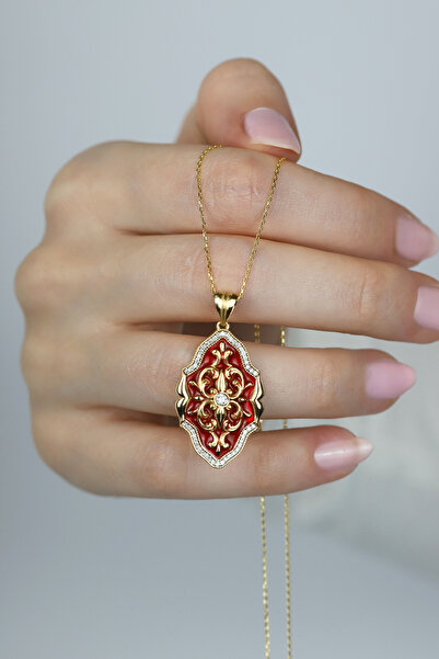 Coy Diamond Motif Kolye, Vintage Kolye, Pırlantalı Kolye, 14 Ayar Altın Kolye...